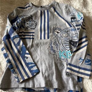 Kenzo Gray and Blue Tiger Long Sleeve Tee